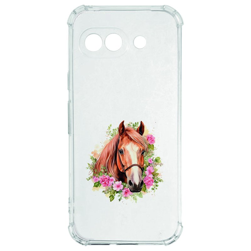 Google Pixel 9a Hoesje - Paard TPU Antishock doorzichtig ontwerp paardenkop bloemen