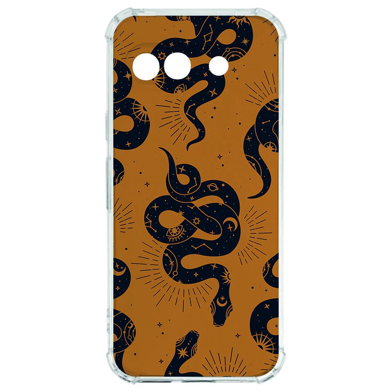 Google Pixel 9a Hoesje - Snakes TPU Antishock snakes bruin patroon achterkant