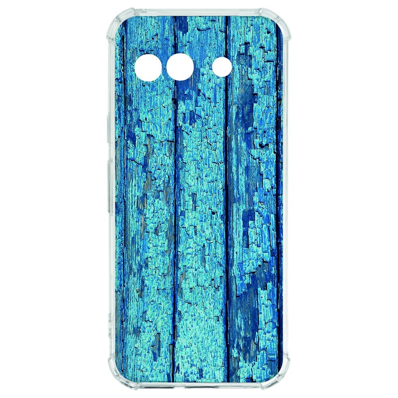 Google Pixel 9a Hoesje - Wood Blue TPU Antishock houten blauw hoesje achterkant