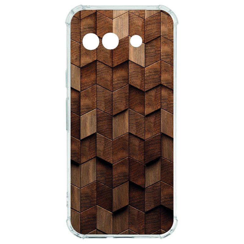 Google Pixel 9a Hoesje - Wooden Cubes TPU Antishock houten kubussen ontwerp achterkant