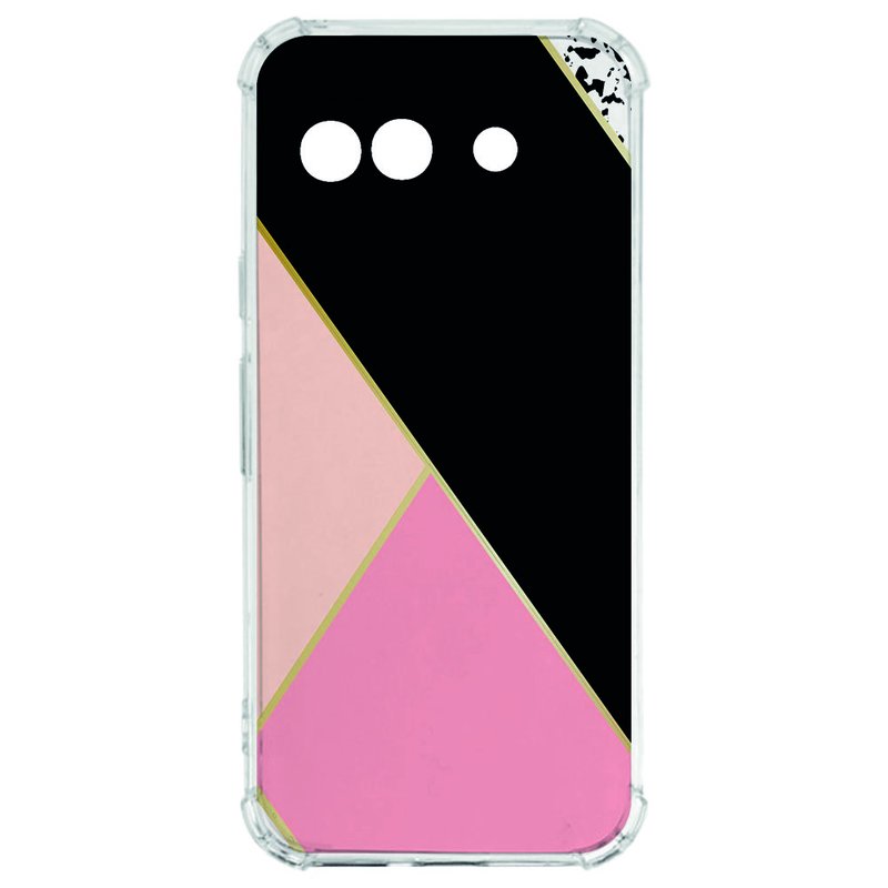 Google Pixel 9a Hoesje - Zwart Roze Vormen TPU Antishock zwart roze vormen aanzicht
