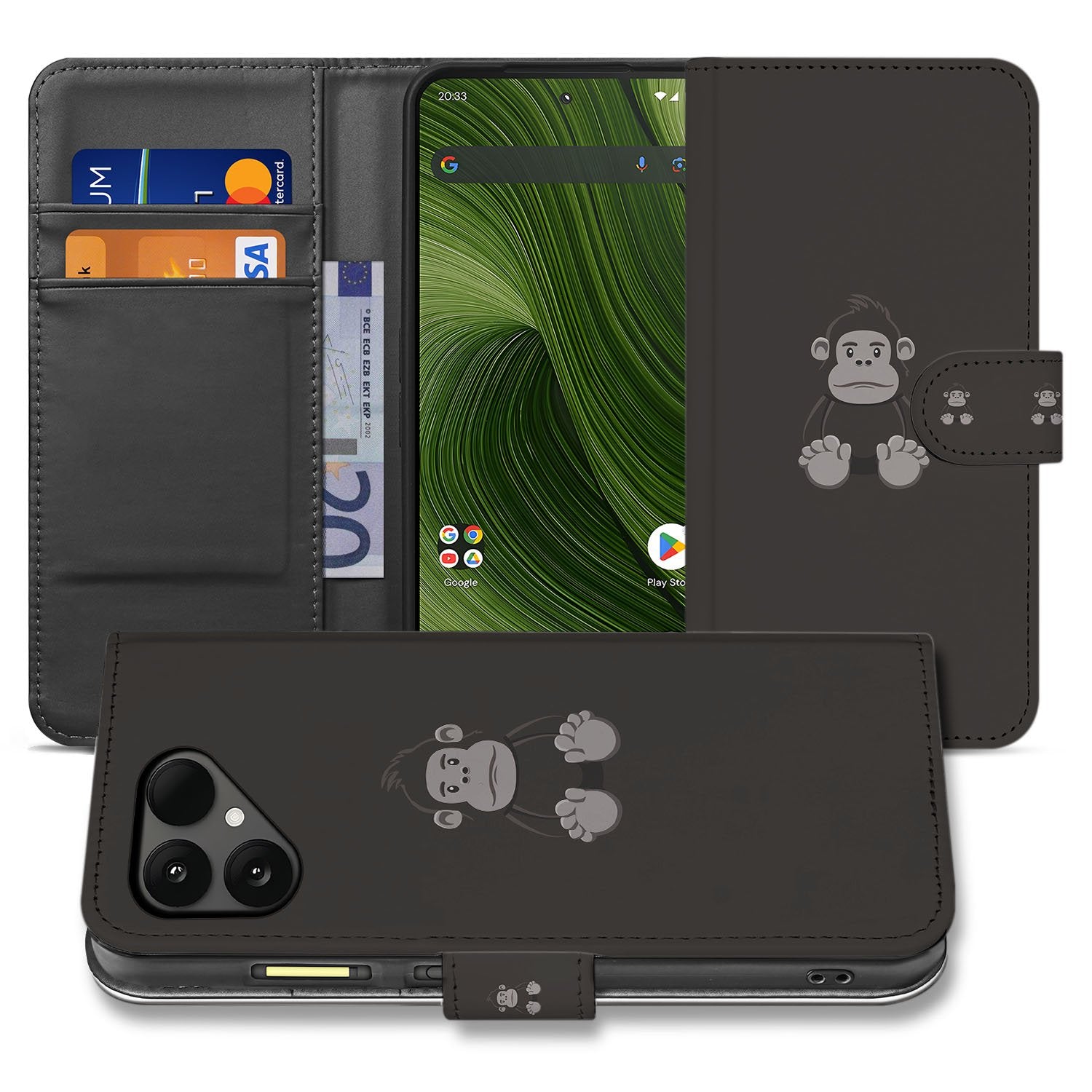 Gorilla Bruin Design Fairphone 6 Bookcase Hoesje met Pasjes en Volledige Bescherming voorzijde