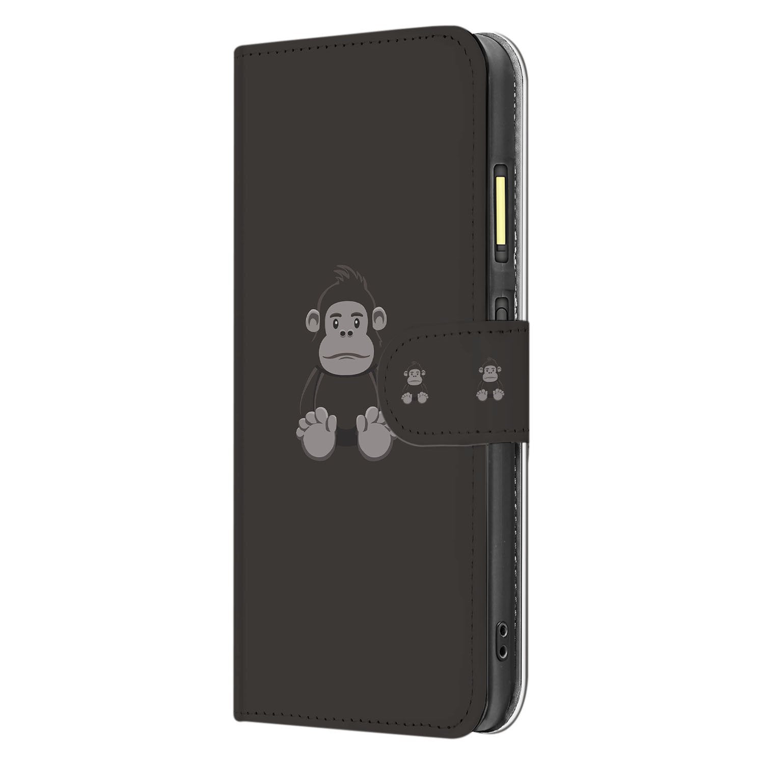 Gorilla Bruin Design Fairphone 6 Bookcase Hoesje met Pasjes en Volledige Bescherming zwart met aap ontwerp