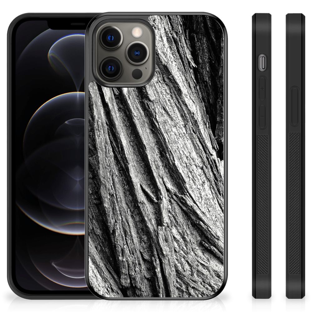 Grip Case iPhone 12 Pro Max Boomschors Grijs back cover hout print zijkanten