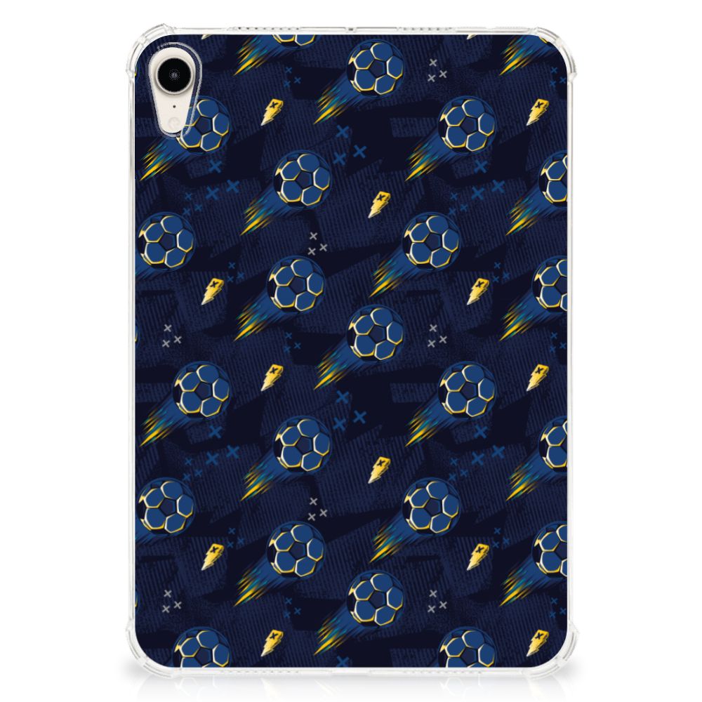 Hippe Hoes voor Apple iPad mini 6 (2021) Voetbal met blauw-gele voetballen op een donkere achtergrond.