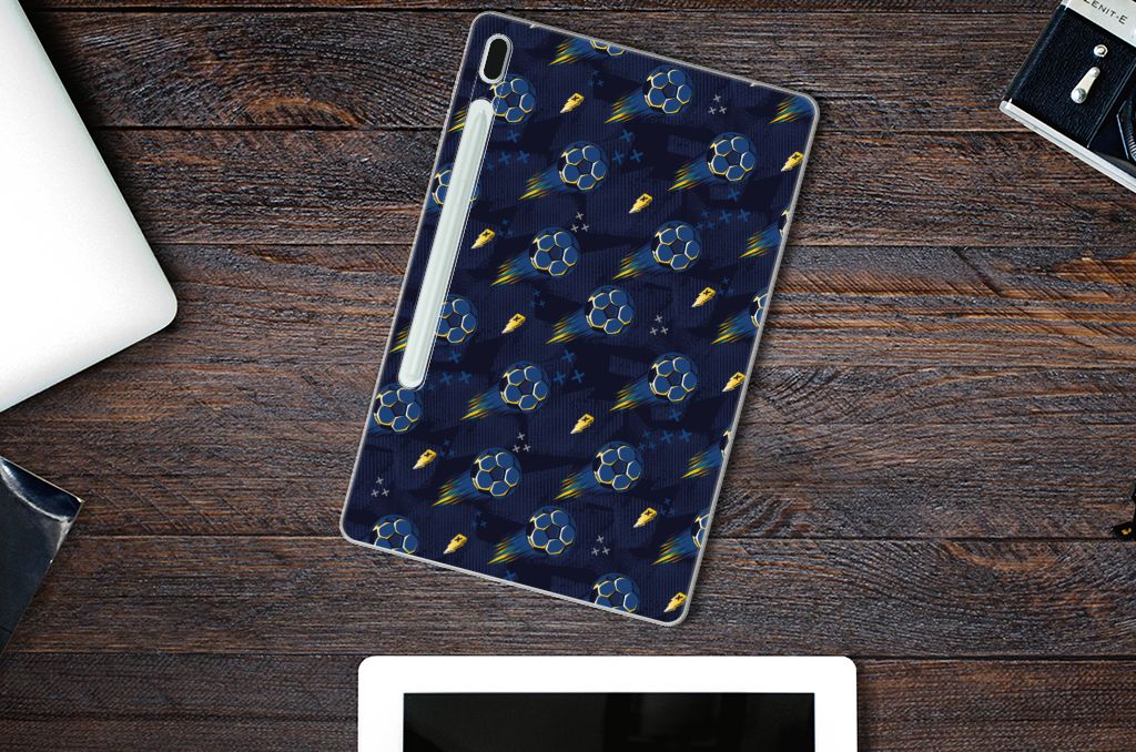 Samsung Galaxy Tab S7FE Hippe Hoes Voetbal ontwerp voorzijde