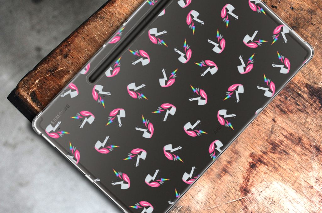Samsung Galaxy Tab S9 Plus Hippe Hoes Unicorns bovenaanzicht