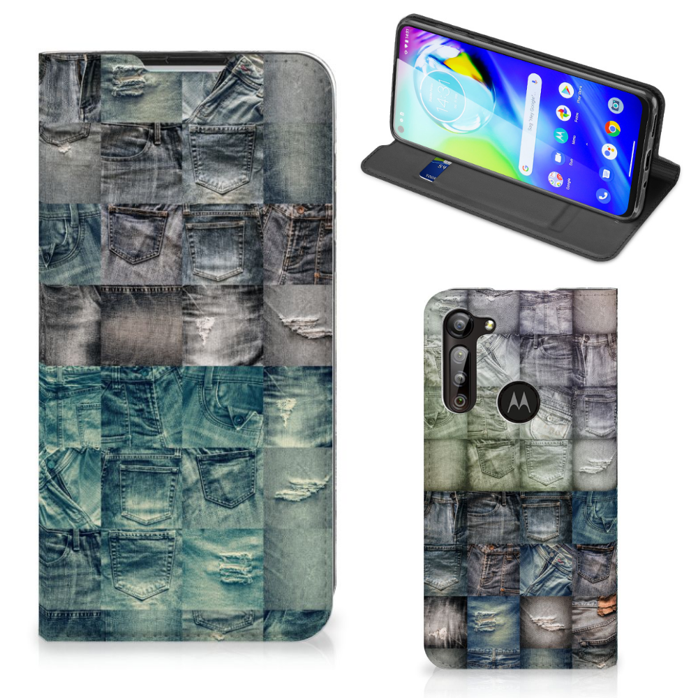 Hippe Standcase Motorola Moto G8 Power Spijkerbroeken spijkerbroeken design voorkant