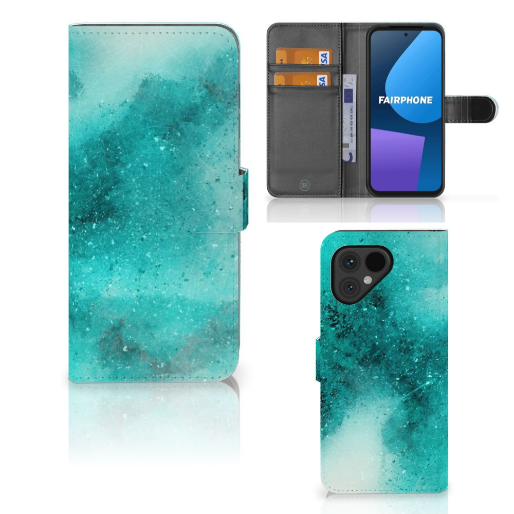 Hoesje Fairphone 5 Painting Blue hoesje blauw design front back binnen