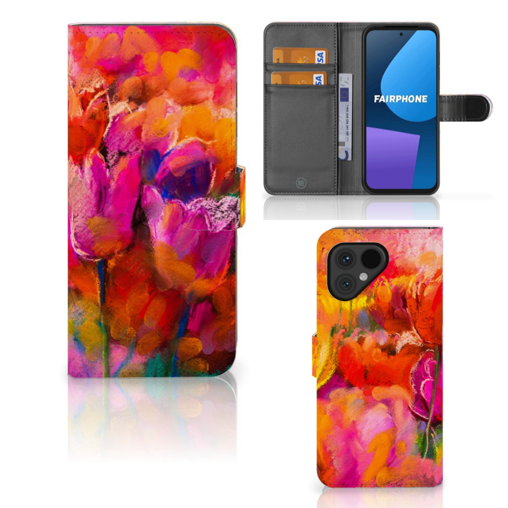 Hoesje Fairphone 5 Tulips hoesje tulpen ontwerp voorkant binnenkant