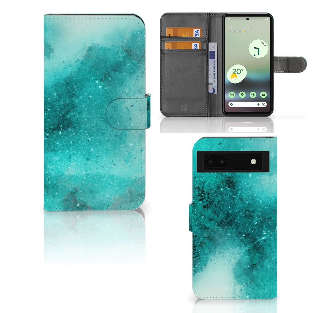 Google Pixel 6A hoesje Painting Blue aanzicht