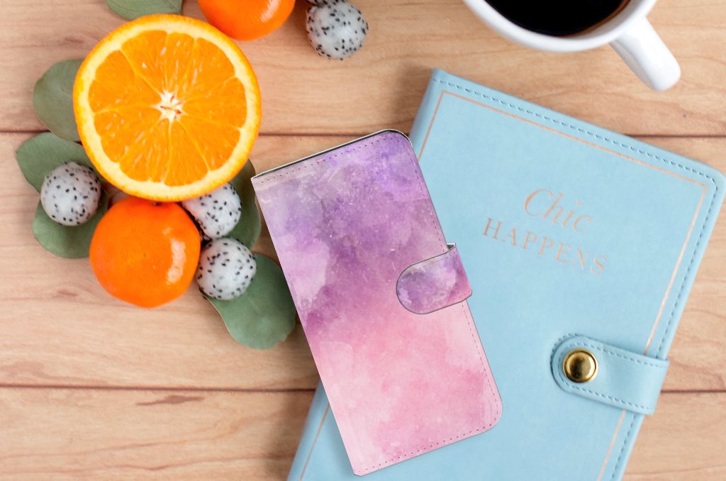 Hoesje Google Pixel 6A Pink Purple Paint boekcase roze paars ontwerp bovenaanzicht