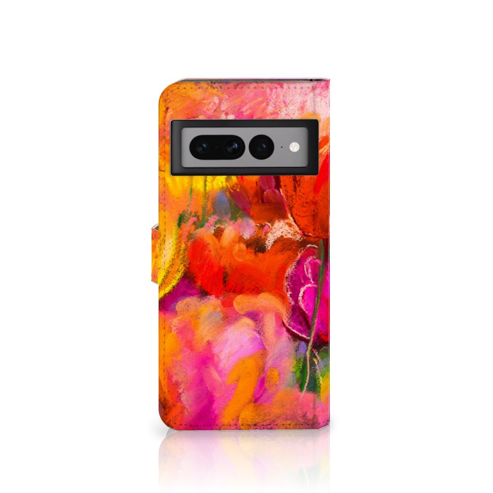 Hoesje Google Pixel 7 Pro Tulips telefoonhoesje tulpen kleurrijk ontwerp aanzicht