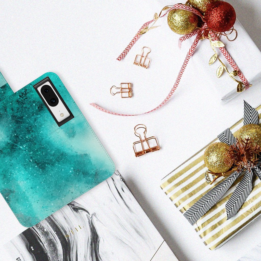 Hoesje Google Pixel 8 Painting Blue met turquoise design, perfect als cadeau voor gebruiksgemak en bescherming. 🎁