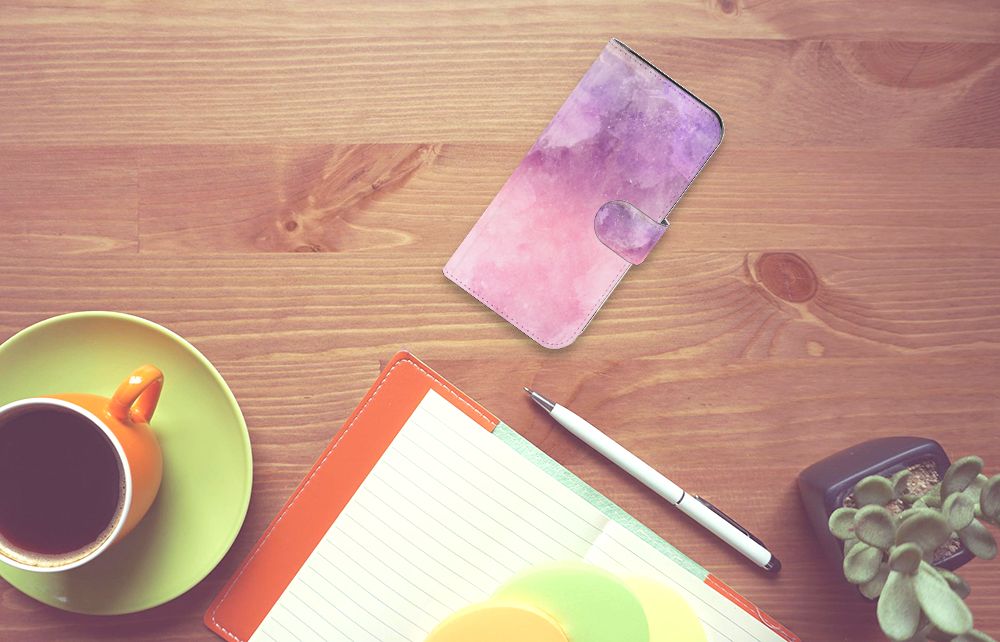 Hoesje Google Pixel 8 Pink Purple Paint boekcase model roze paars design aanzicht