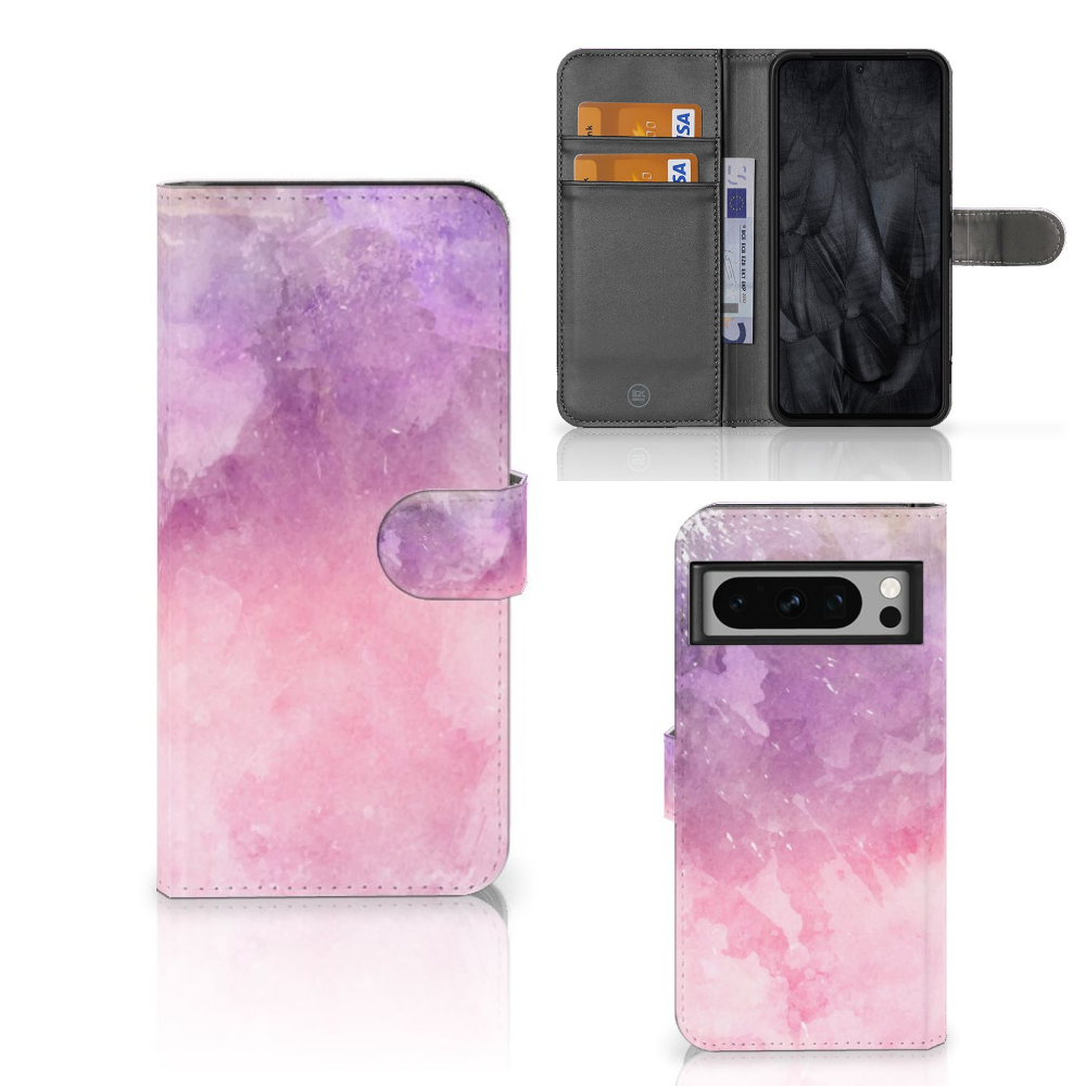Hoesje Google Pixel 8 Pro Pink Purple Paint bookcase roze paarse verf aanzicht