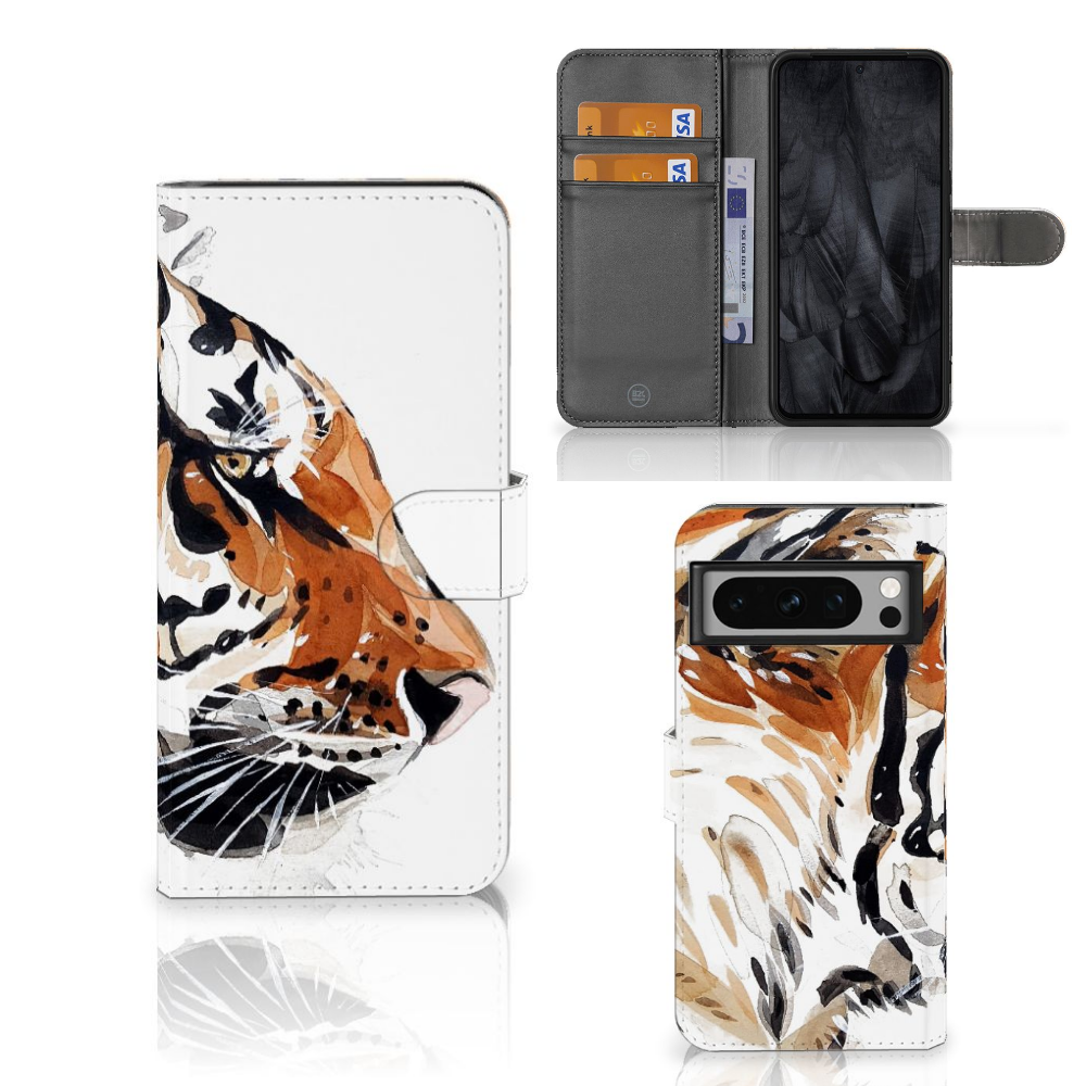 Hoesje Google Pixel 8 Pro Watercolor Tiger design tijger aanzicht
