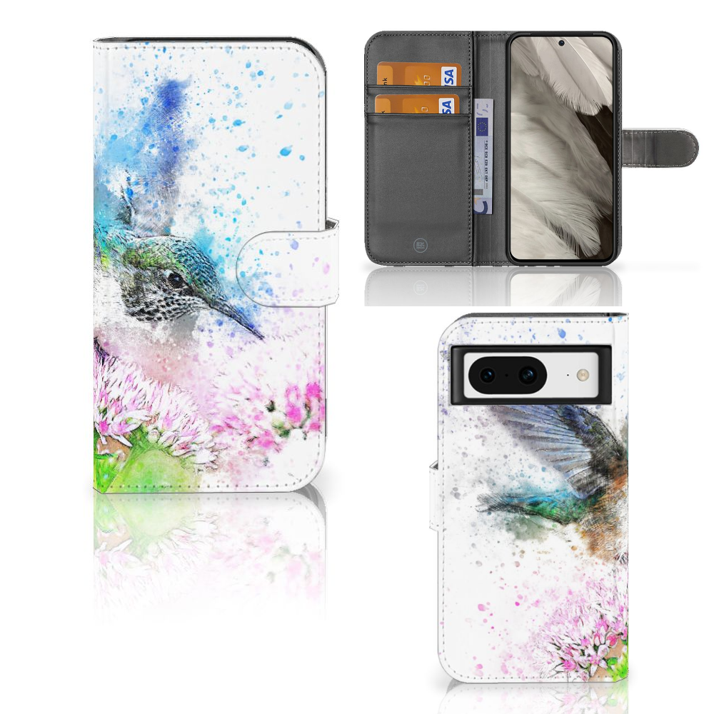 Hoesje Google Pixel 8 Vogel pasjes kolibrie bloem design vooraanzicht