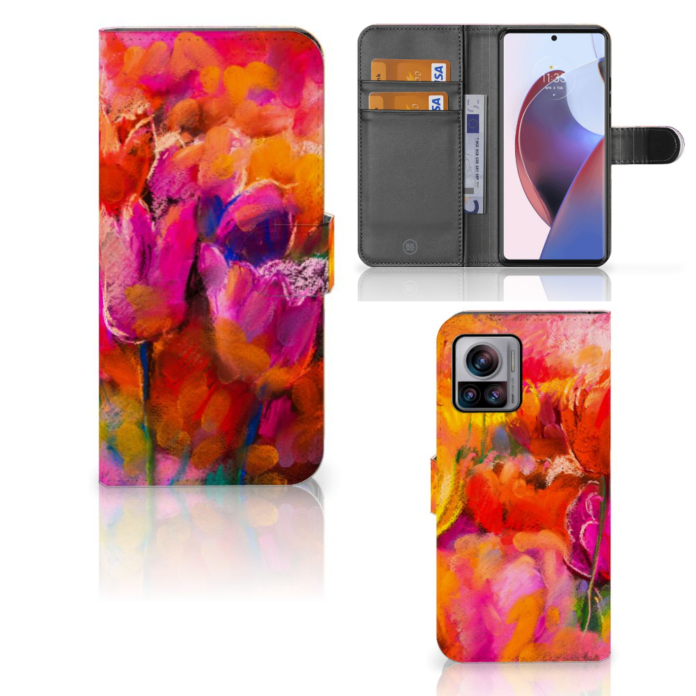 Hoesje Motorola Edge 30 Ultra Tulips telefoonhoesje kleurrijk design bloemen aanzicht