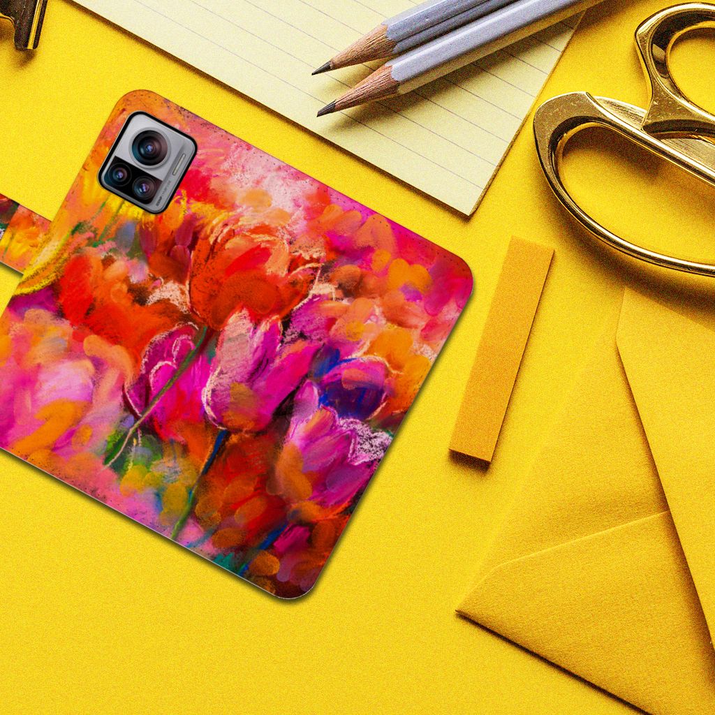 Hoesje Motorola Edge 30 Ultra Tulips design tulpen kleurrijk aanzicht