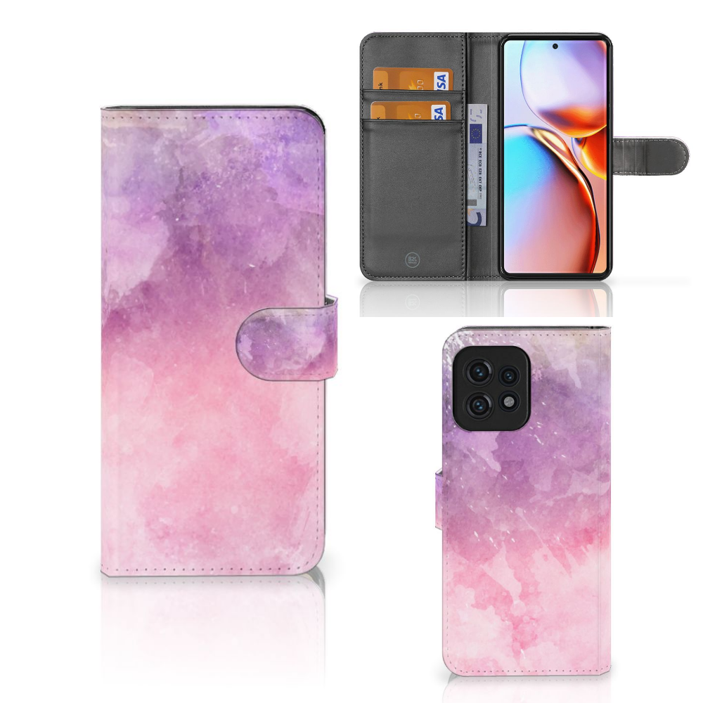 Hoesje Motorola Edge 40 Pro Pink Purple Paint bookcase design roze paars
