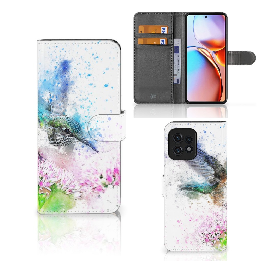 Hoesje Motorola Edge 40 Pro Vogel met kleurrijke kolibrie en bloemen, perfect als cadeau voor gebruiksgemak en bescherming.