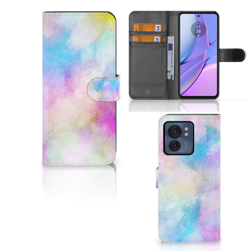 Hoesje Motorola Edge 40 Watercolor Light met pasjeshouder in pastelkleuren, uniek en kleurrijk design.