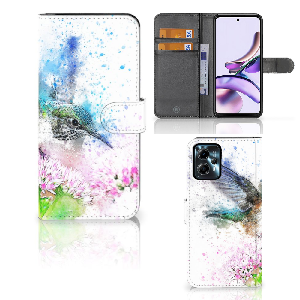 Hoesje Motorola Moto G13 | G23 Vogel hoesje kolibrie bloem aanzicht