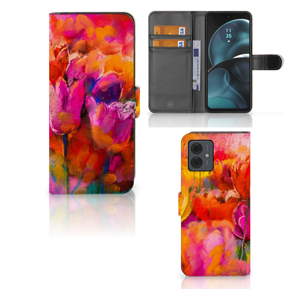 Hoesje Motorola Moto G14 Tulips telefoonhoesje kleurrijk design tulpen aanzicht