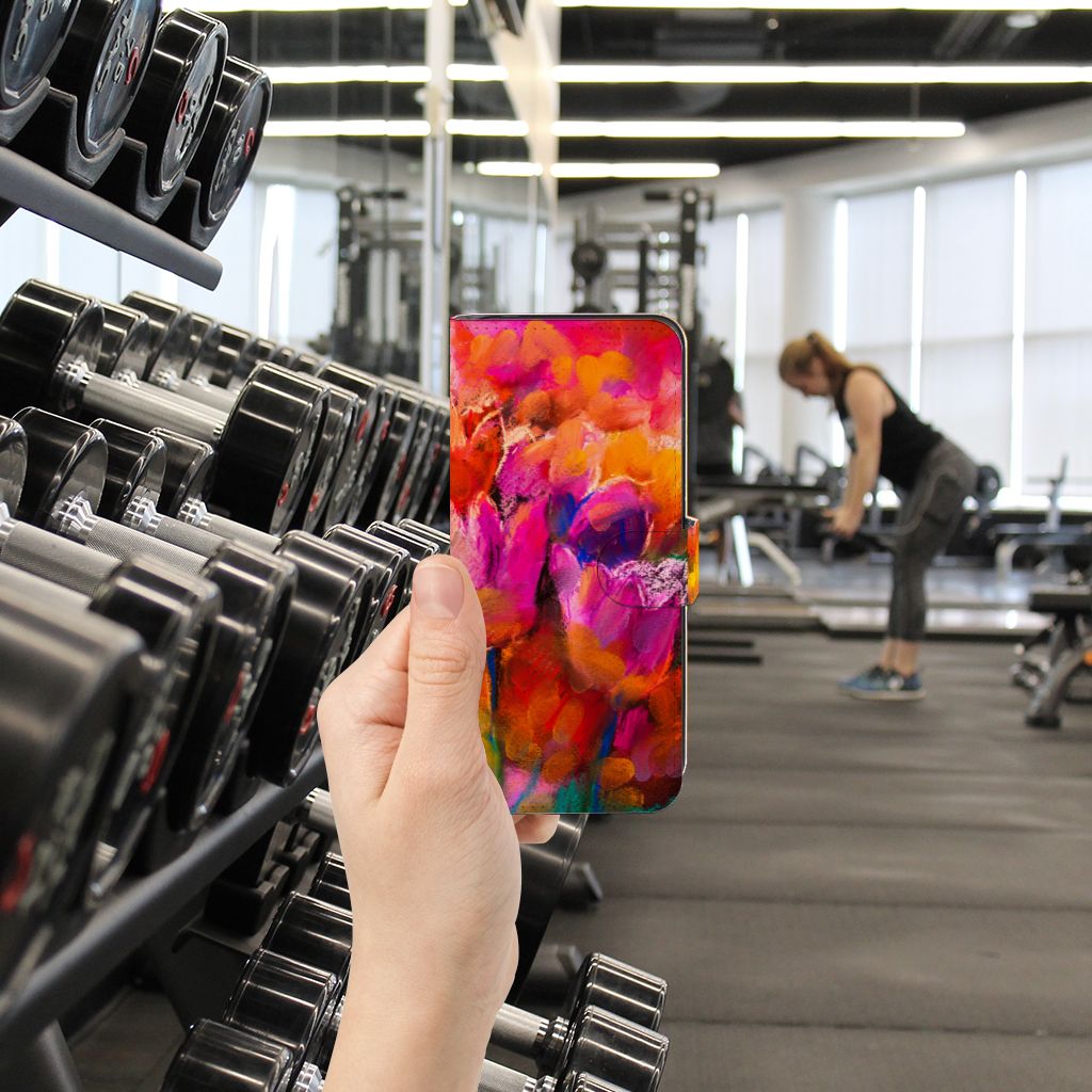 Hoesje Motorola Moto G14 Tulips kleurrijk ontwerp hand gym omgeving