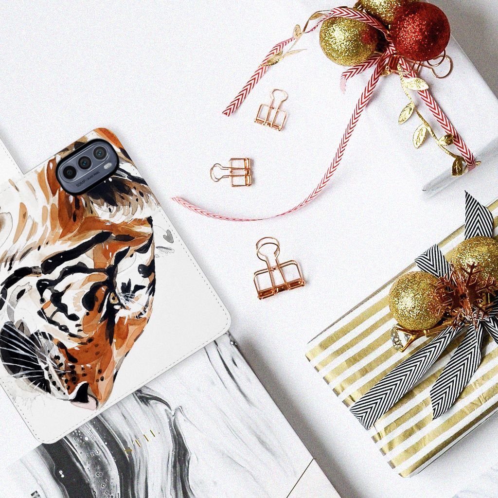 Hoesje Motorola Moto G62 5G Watercolor Tiger met abstracte tijgerafbeelding en kerstcadeaus