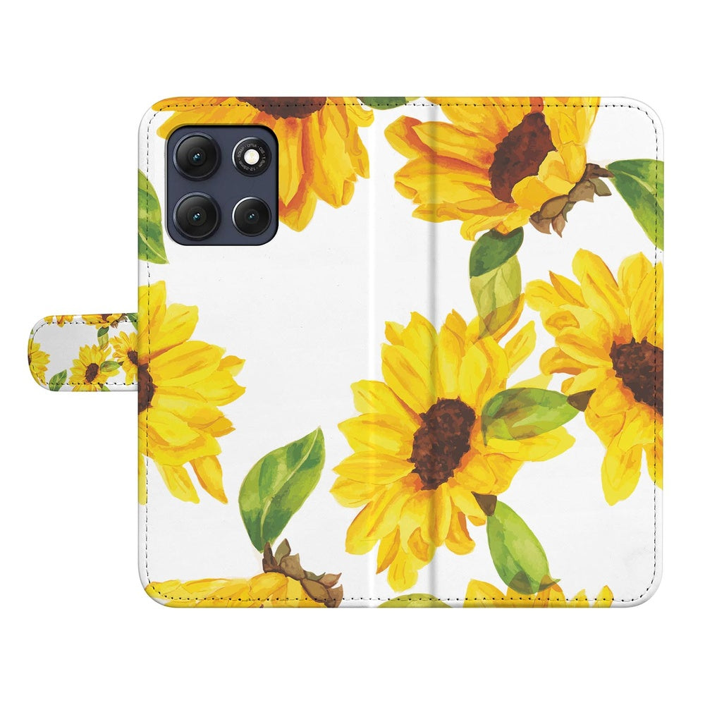Motorola Moto G86 Hoesje Zonnebloemen Wallet vooraanzicht.