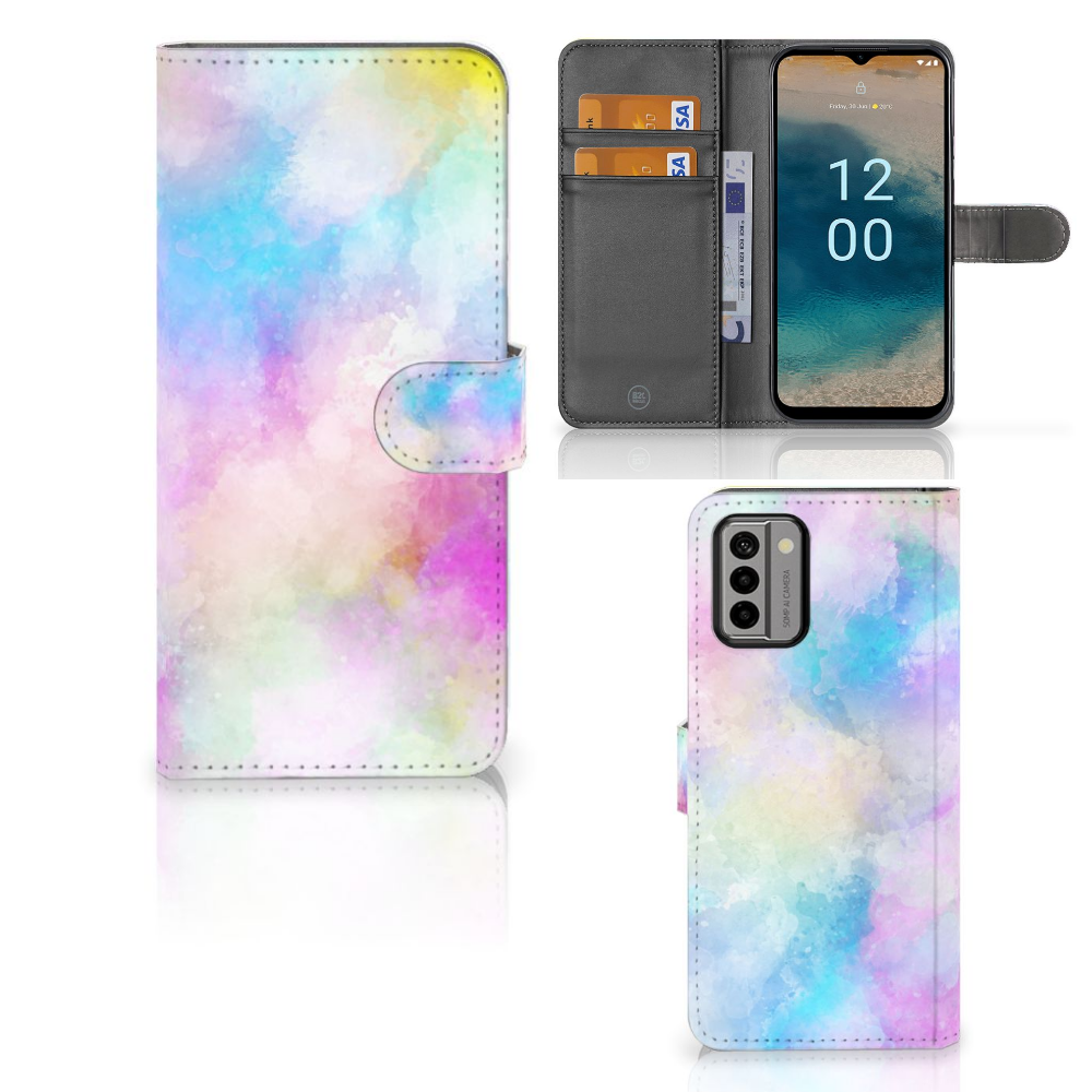 Hoesje Nokia G22 Watercolor Light pasjeshouder kleurrijk design aanzicht