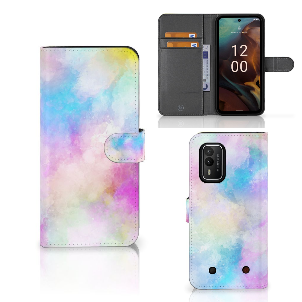 Hoesje Nokia XR21 Watercolor Light met pastelkleuren en pasjeshouder voor een unieke uitstraling.