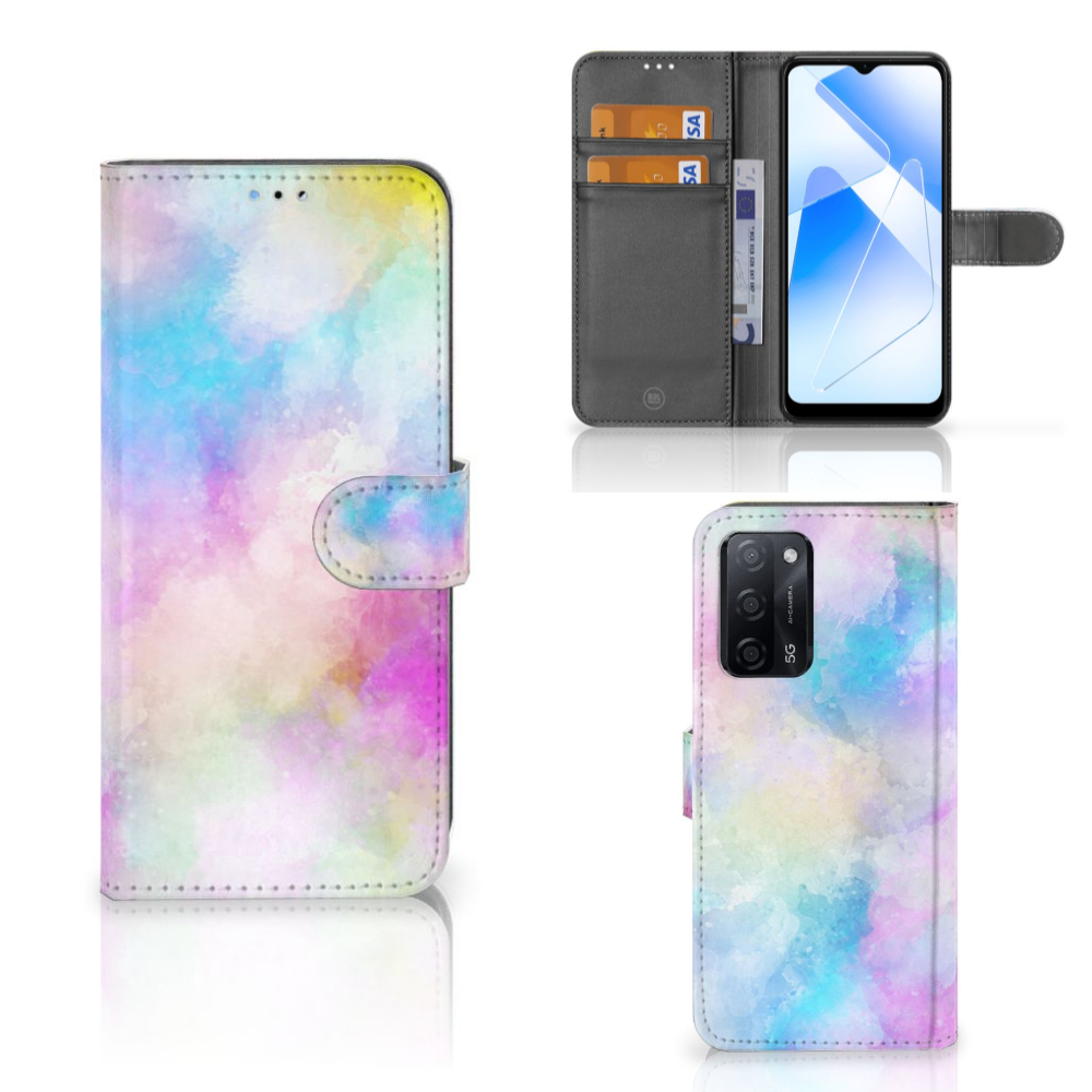 Hoesje OPPO A16/A16s/A54s Watercolor Light met pastelkleuren en pasjeshouder, uniek ontwerp