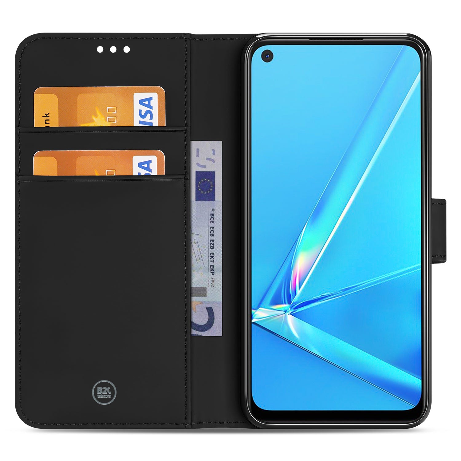 Hoesje OPPO A52 | A72 Flip Cover Zwart met Pasjeshouder boekcase open design smalle randen