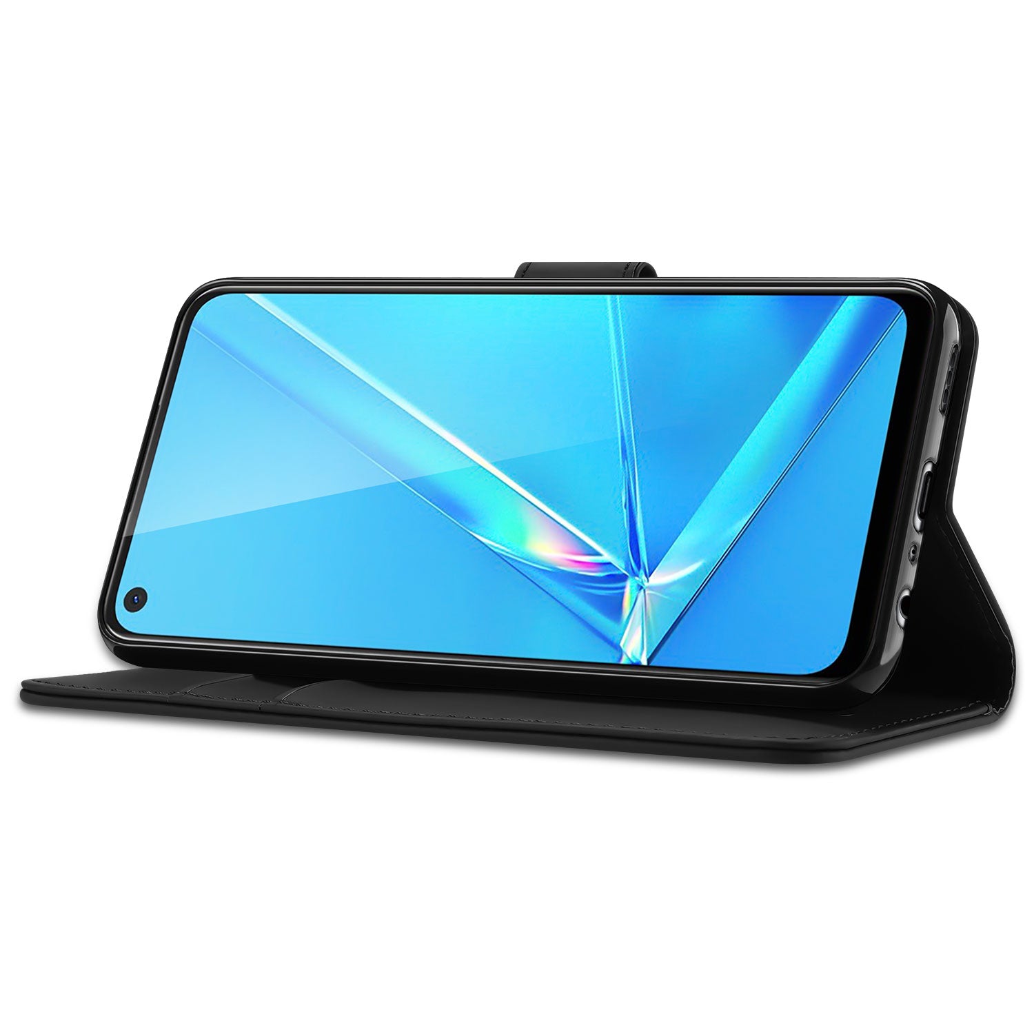 Hoesje OPPO A52 | A72 Flip Cover Zwart met Pasjeshouder design zwart aanzicht