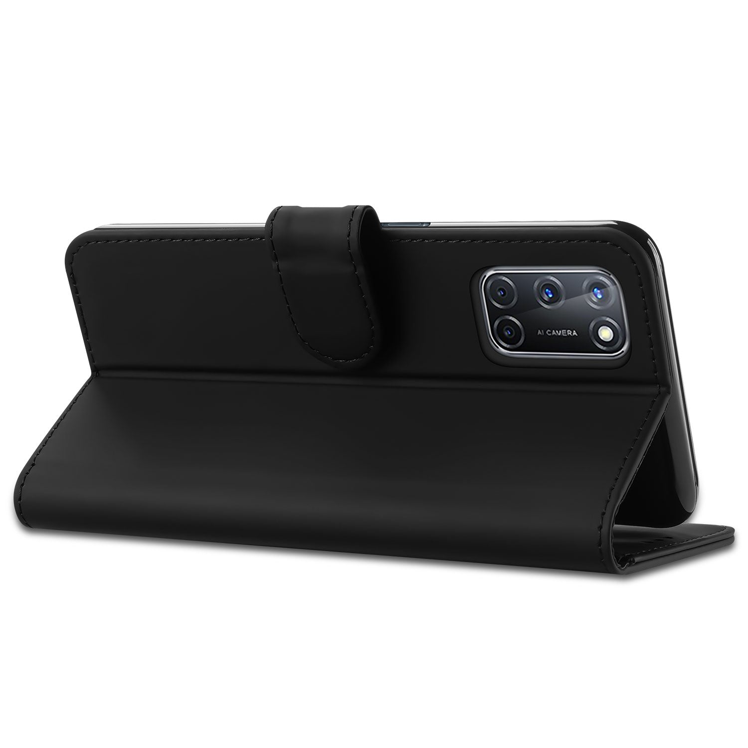 OPPO A52 A72 Hoesje Flip Cover Zwart Pasjeshouder Achterkant