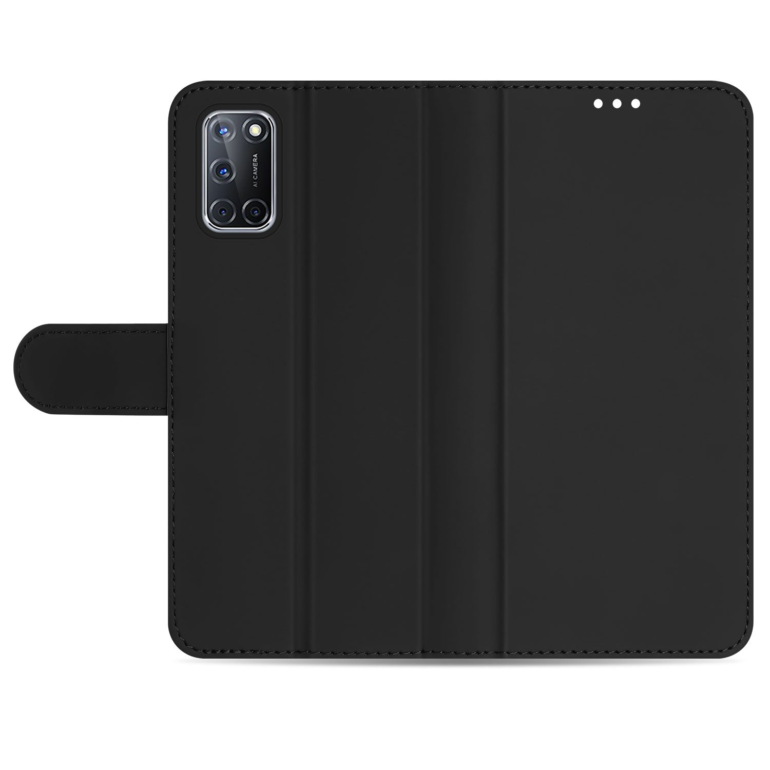 Hoesje OPPO A52 | A72 Flip Cover Zwart met Pasjeshouder design zwart aanzicht