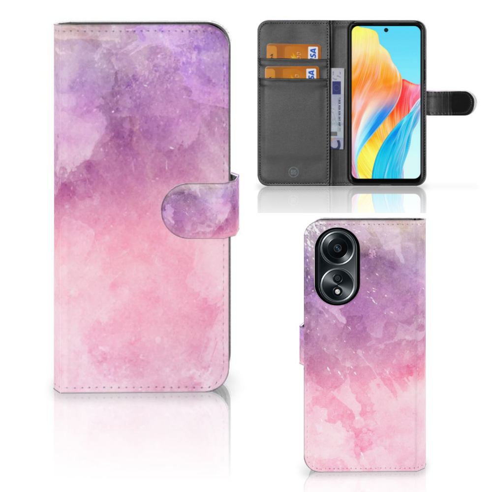 Hoesje OPPO A58 4G Pink Purple Paint bookcase roze paars design aanzicht
