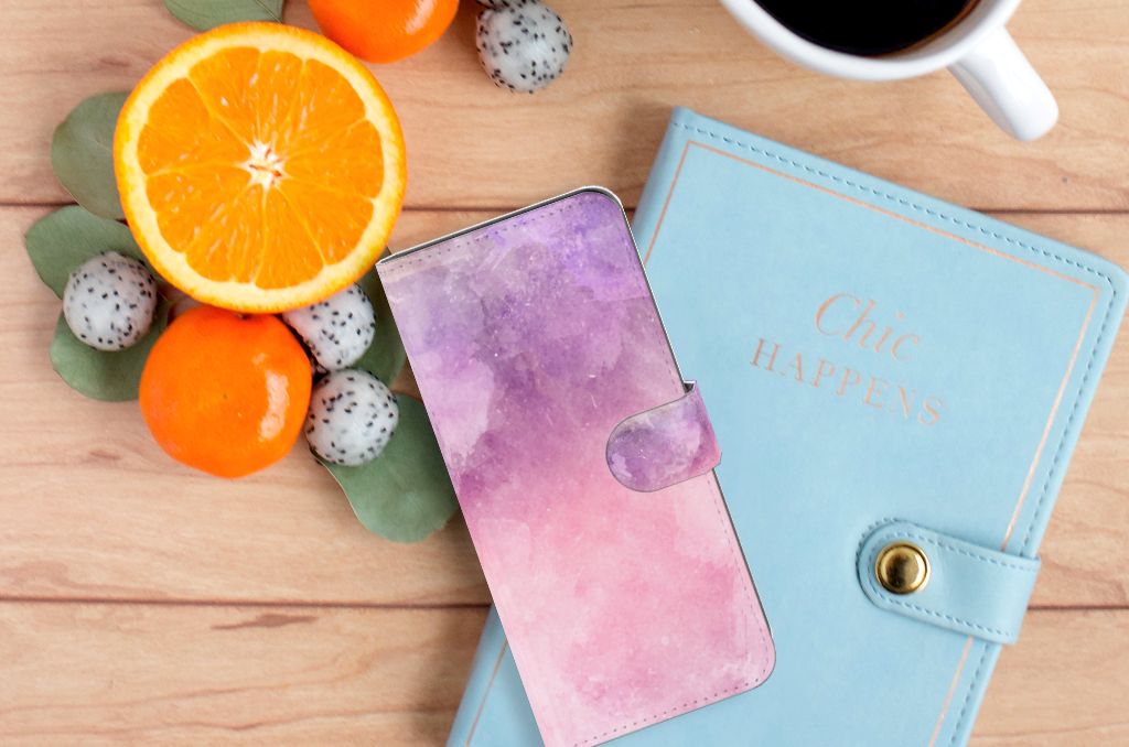 Hoesje OPPO A58 4G Pink Purple Paint bookcase model roze paarse verf aanzicht