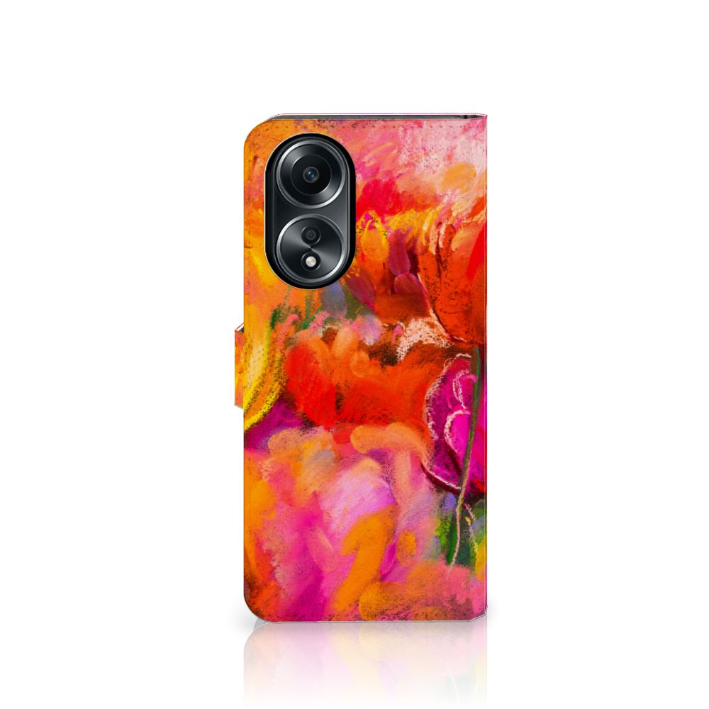 Hoesje OPPO A58 4G Tulips telefoonhoesje kleurrijk ontwerp bloemenzijde