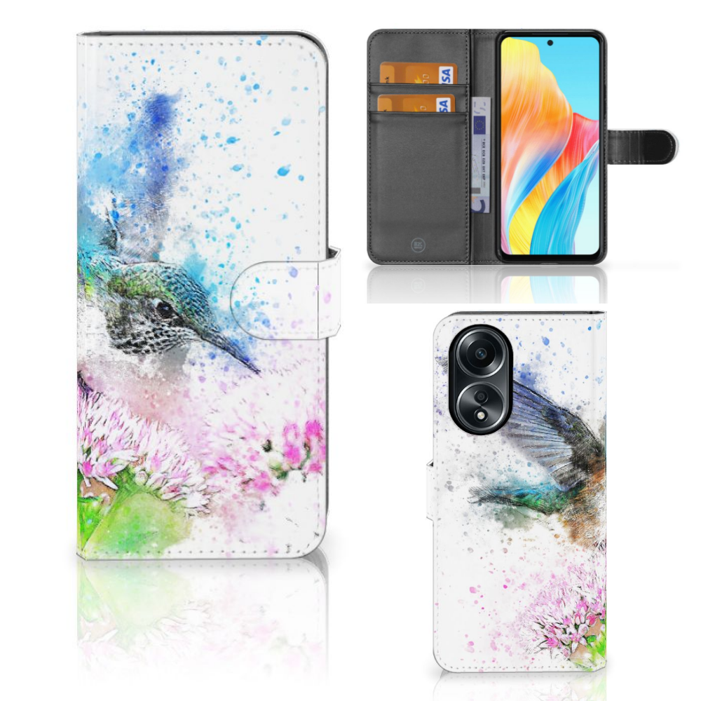 Hoesje OPPO A58 4G Vogel design kolibrie vooraanzicht binnenzijde