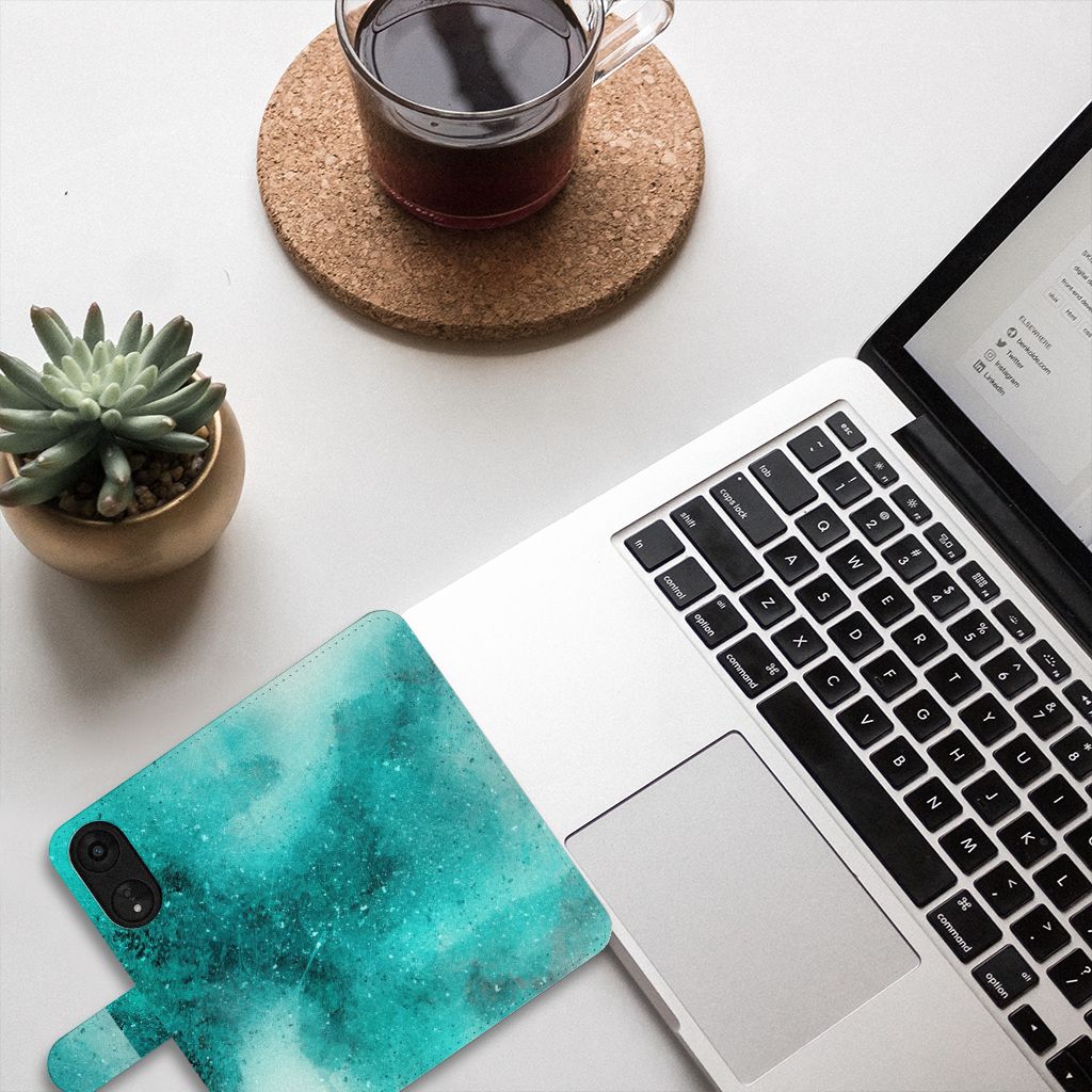Hoesje OPPO A78 5G | A58 5G Painting Blue design blauw groen aanzicht