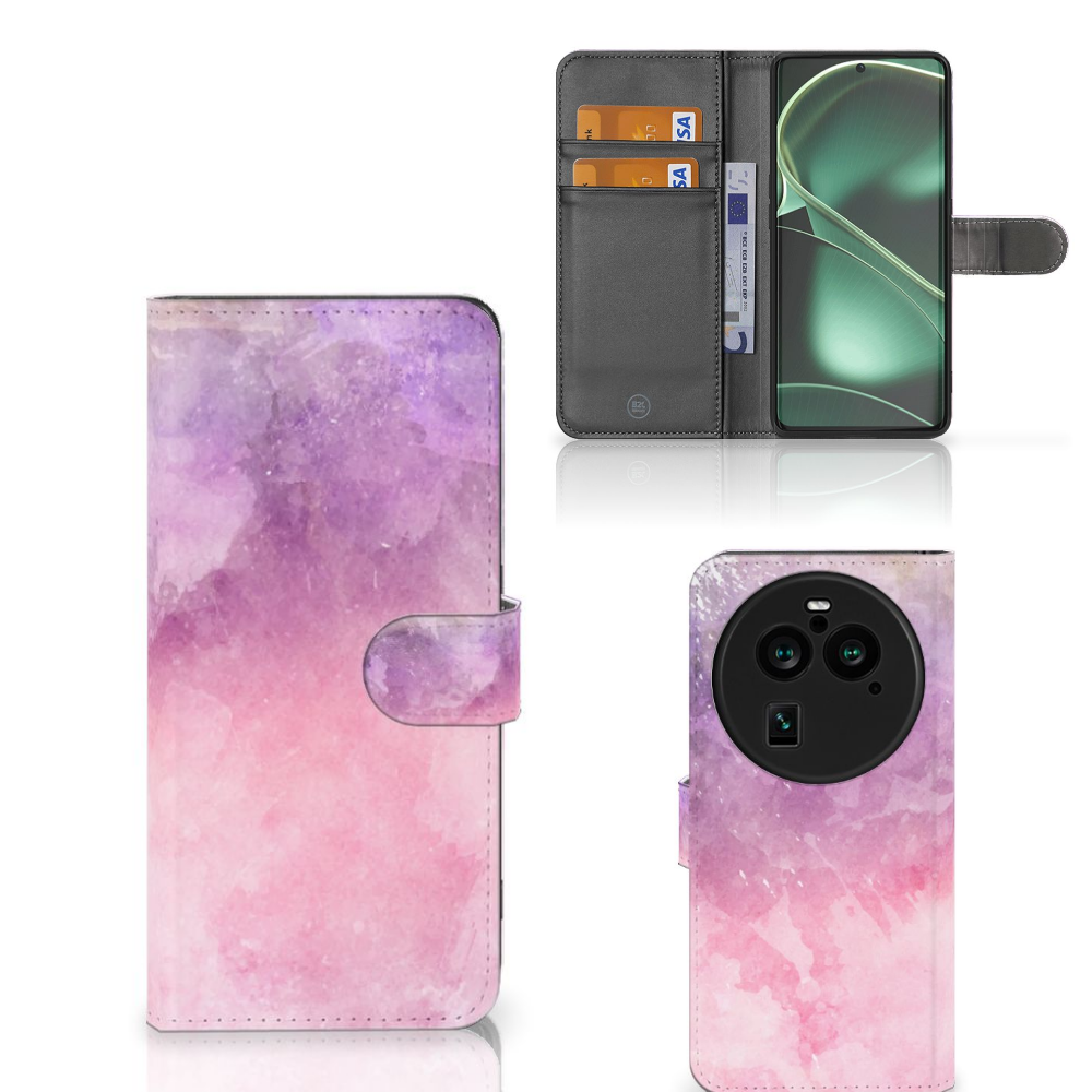 Hoesje OPPO Find X6 Pro Pink Purple Paint bookcase design roze paars aanzicht