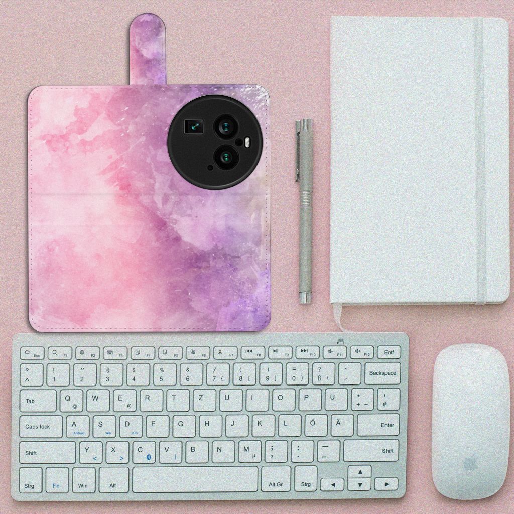 Hoesje OPPO Find X6 Pro Pink Purple Paint bookcase design bovenaanzicht