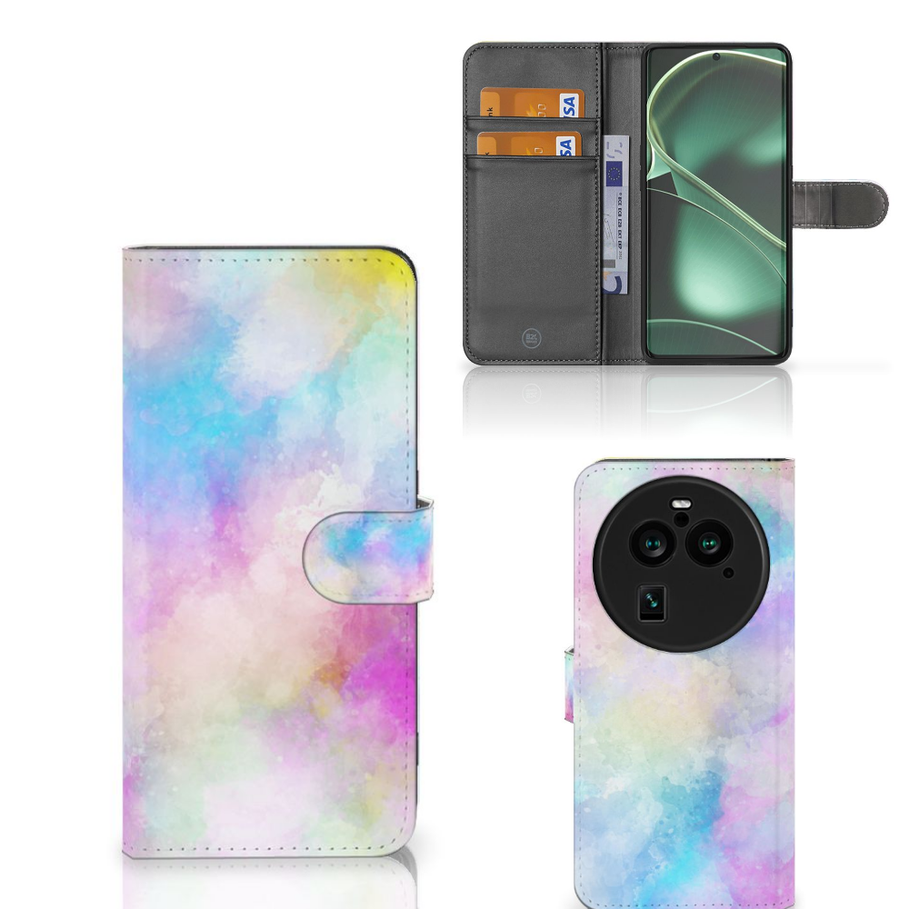 Hoesje OPPO Find X6 Pro Watercolor Light in pastel colors with card holder and unique watercolor design.