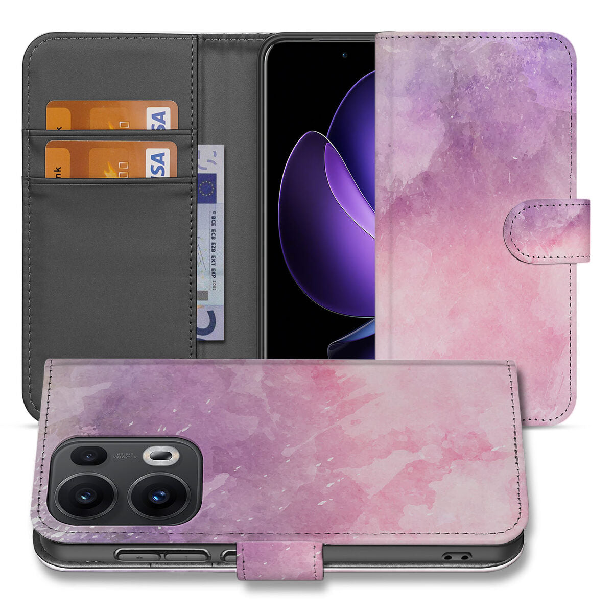 Hoesje OPPO Reno 13 Pro Pink Purple Paint portemonnee design voorkant