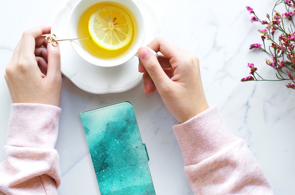 Hoesje OPPO Reno10 | 10 Pro Painting Blue groen blauw design met handen en kopje thee