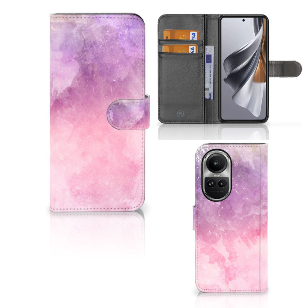 Hoesje OPPO Reno10 | 10 Pro Pink Purple Paint bookcase model schilderachtig ontwerp aanzicht